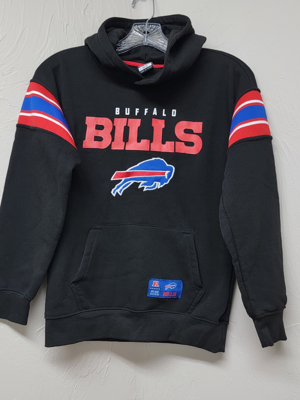 Buffalo Bills Hoodie Youth Boys L 10/12 Black Red Blue Logo NFL Football Apparel